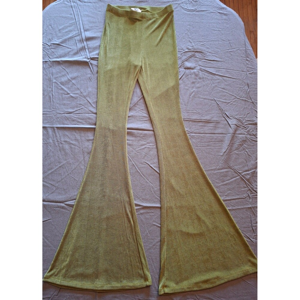 Princess Polly Green Flare Pants Womens Sz 4, Elastic Waist, Bell Bottoms